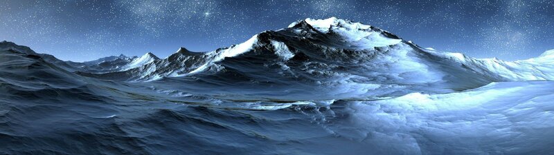 Snowy mountains under starry sky