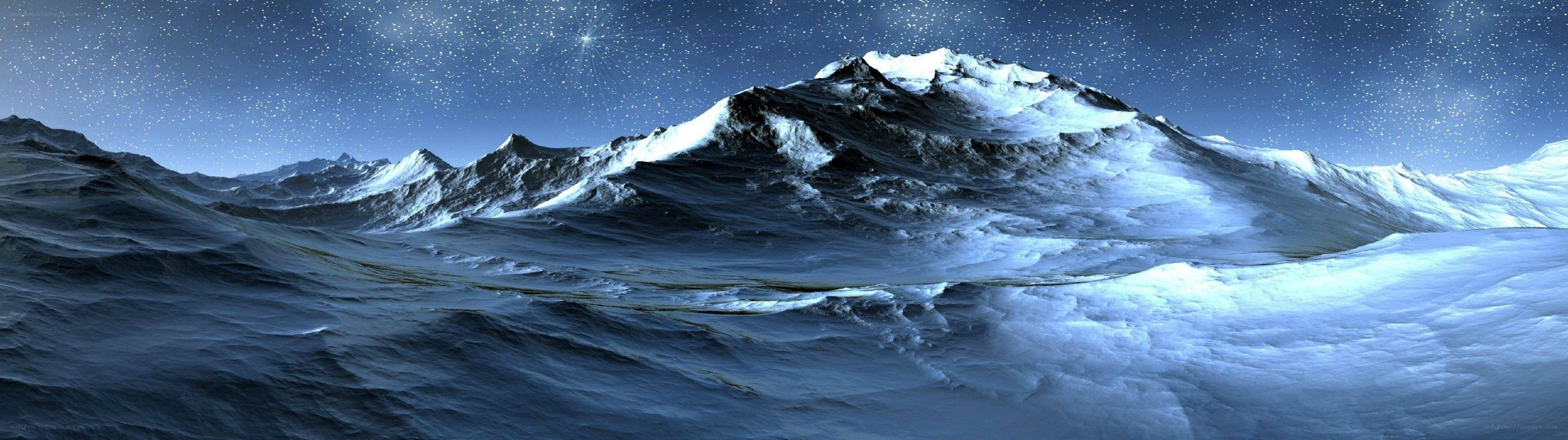 Snowy mountains under starry sky