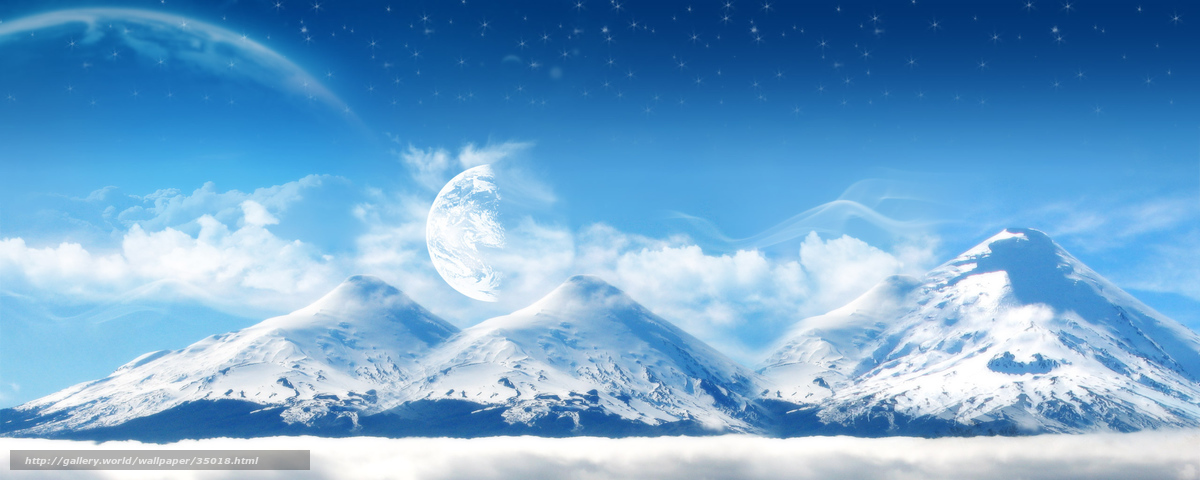 Snowy mountains under starry sky