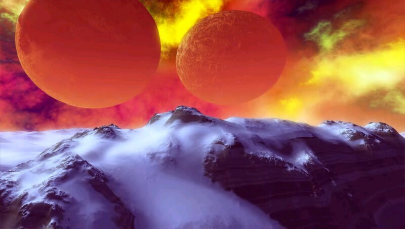 Snowy Mountains under Two Suns