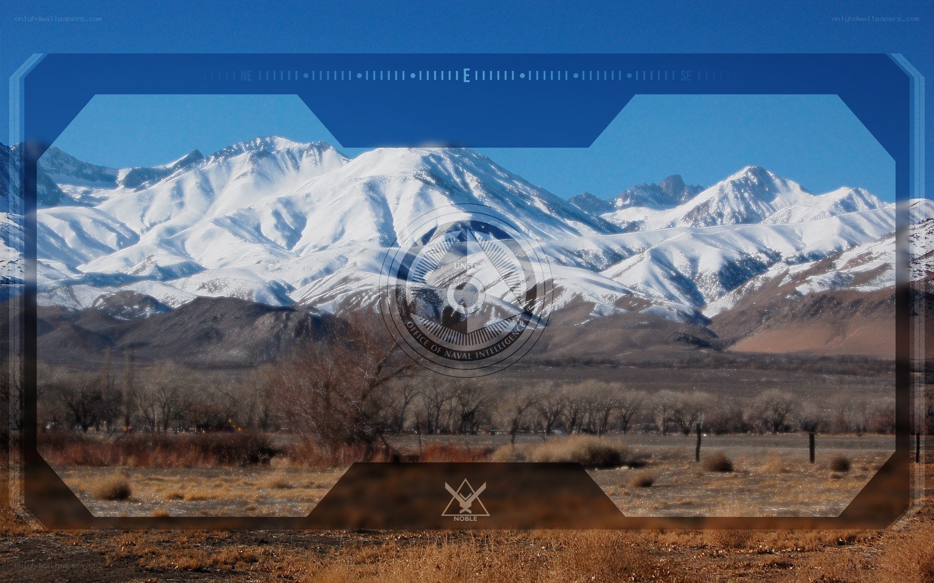 Snowy mountains with digital overlay