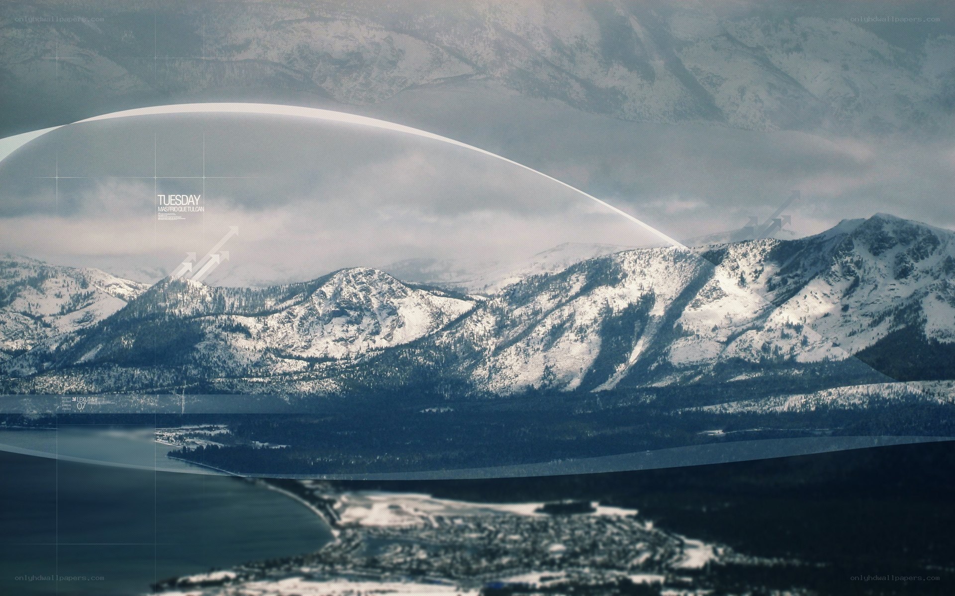 Snowy mountains with digital overlay