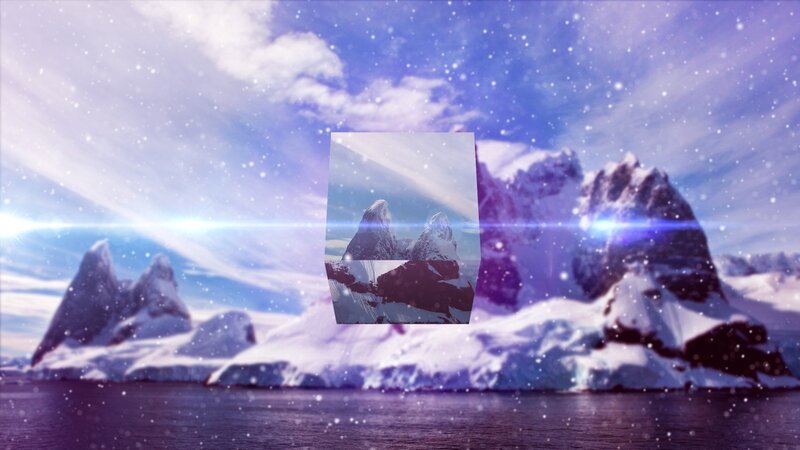 snowy mountains with lens flare