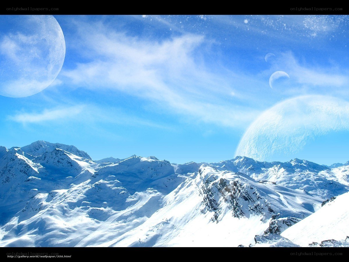 Snowy mountains with multiple moons