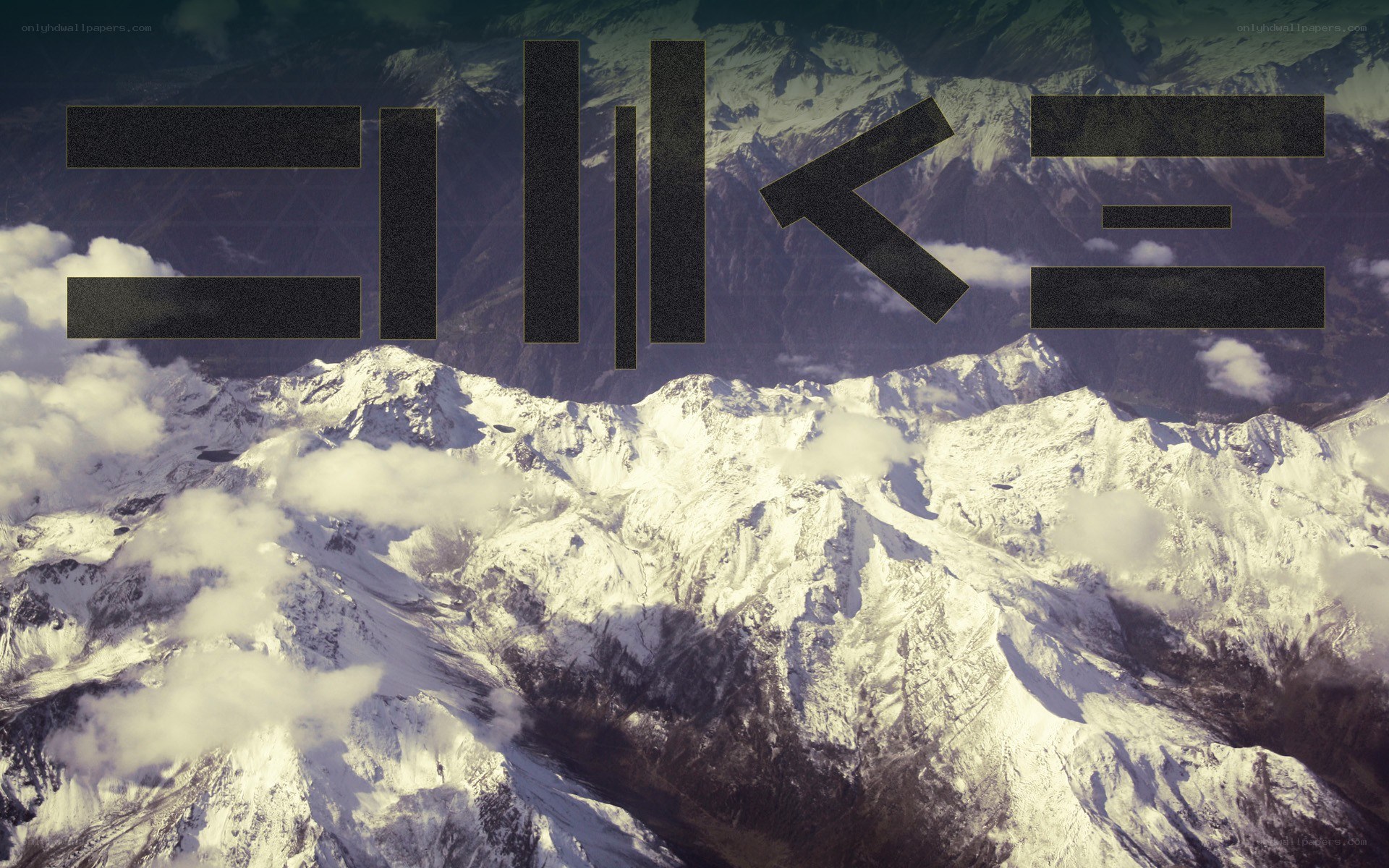 snowy mountains with text overlay