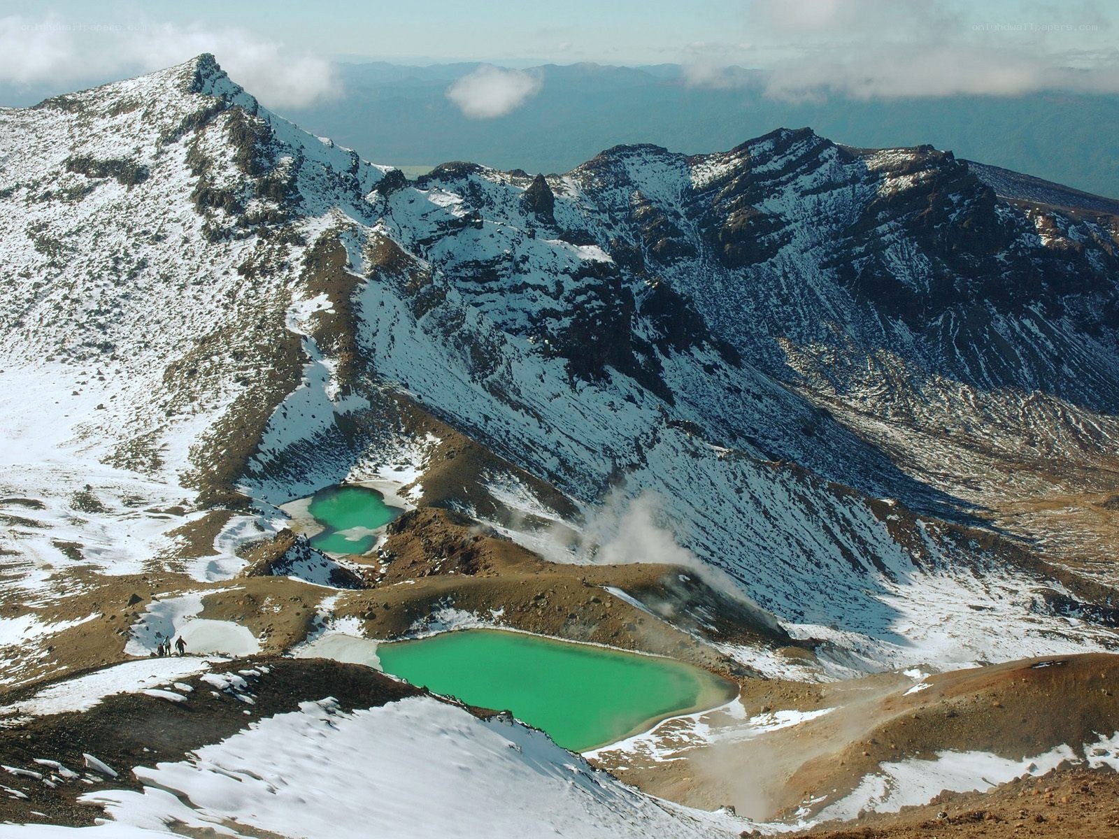 Snowy mountains with turquoise lakes