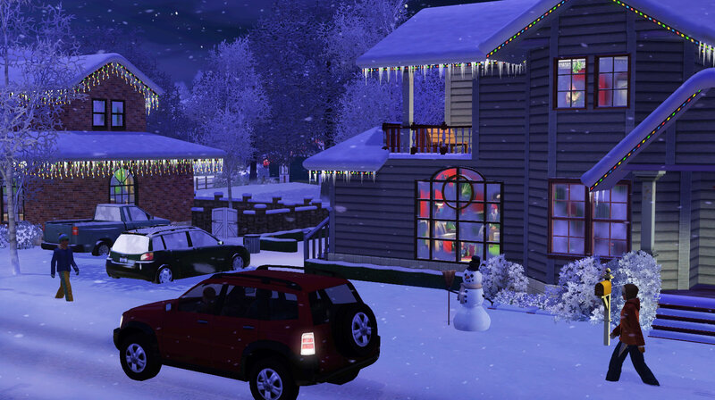 Snowy Neighborhood at Night