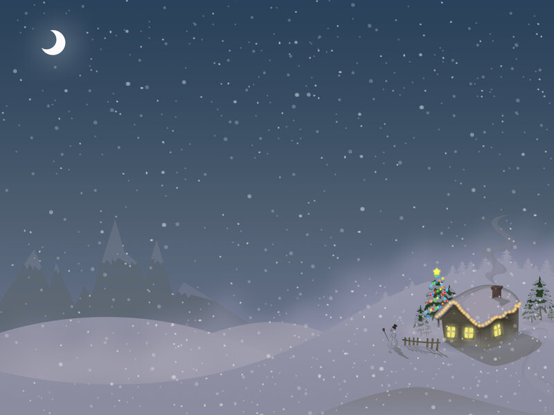 Snowy night at a cozy cabin