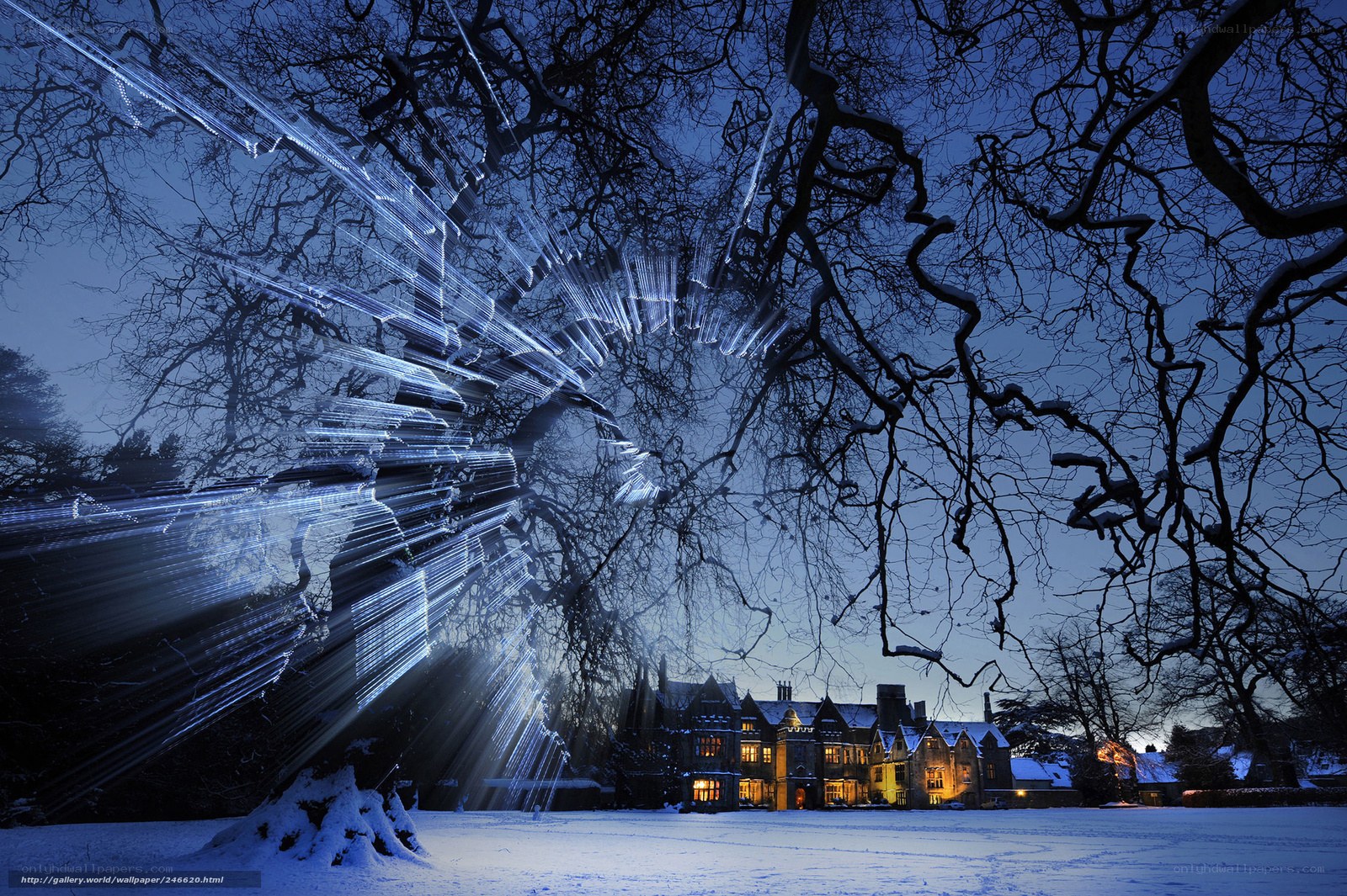 Snowy Night at a Grand Estate