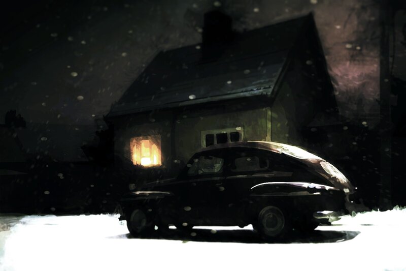 Snowy night at a house