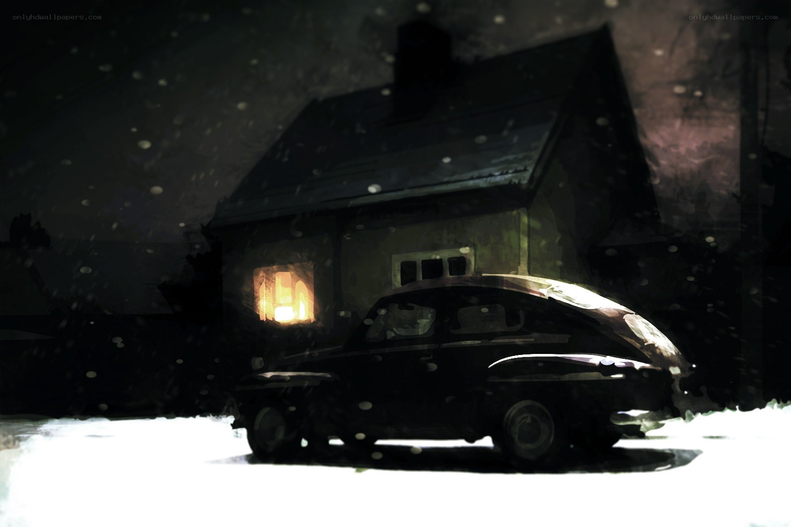Snowy night at a house