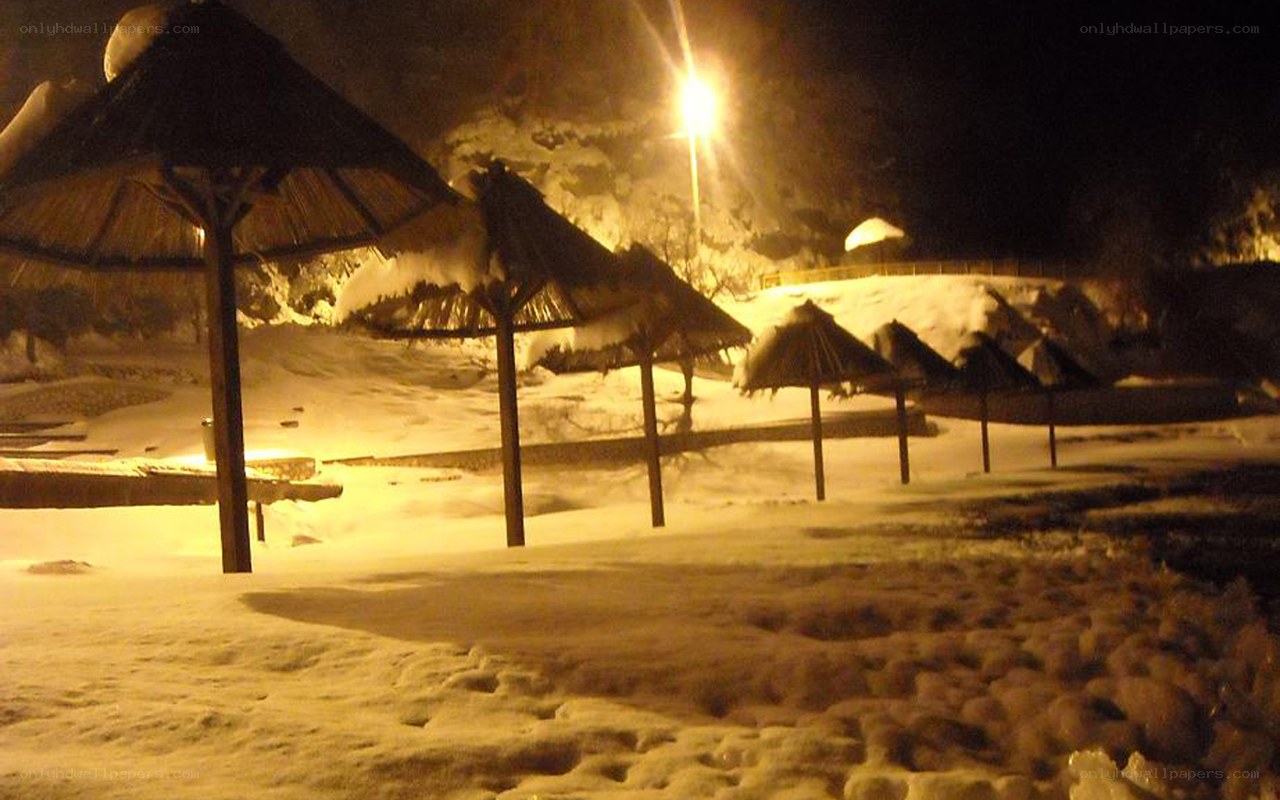 snowy night at a resort