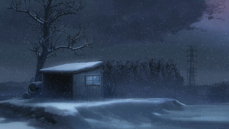 Snowy night at a shed