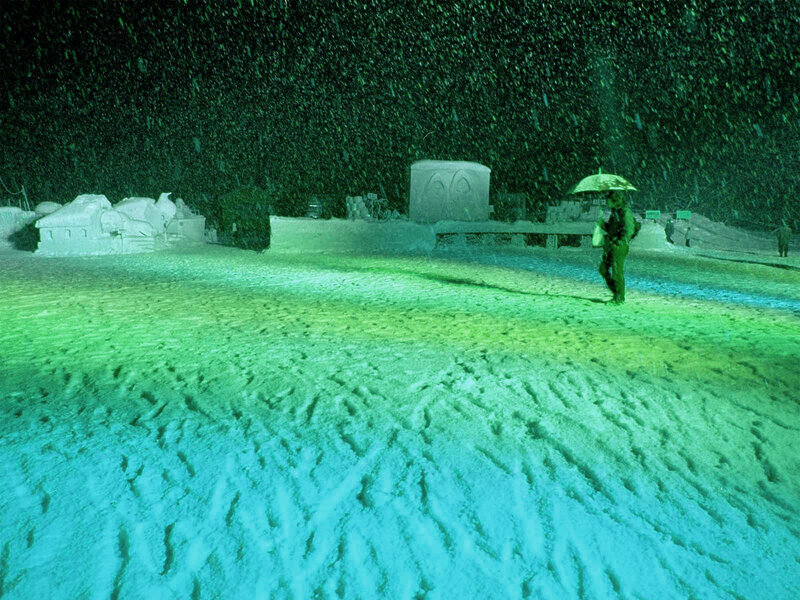 Snowy night at a snow festival