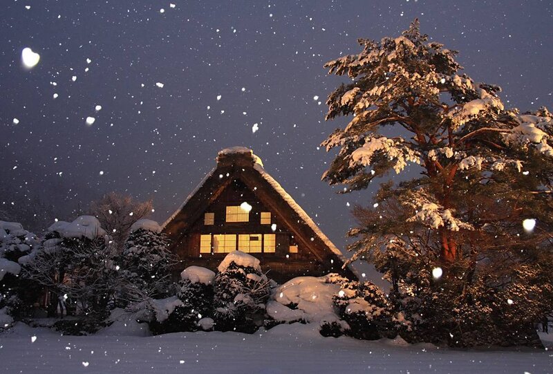 Snowy night at a traditional house