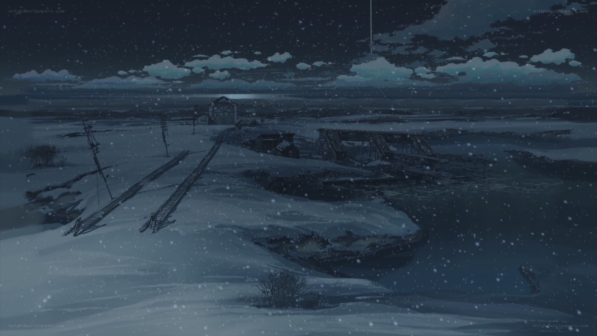 snowy night at abandoned station