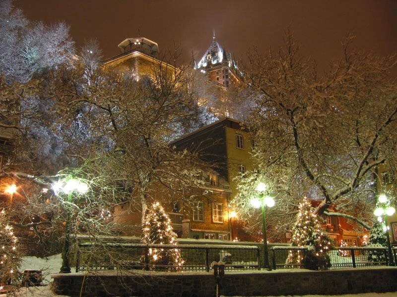 snowy night at Château Frontenac