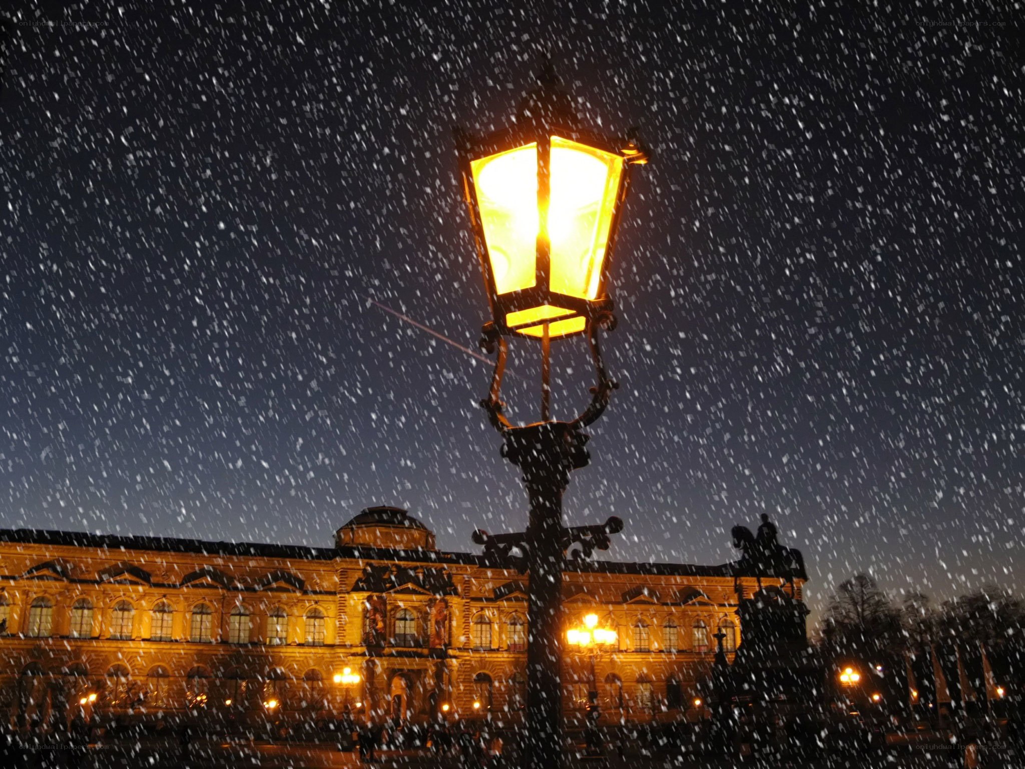 Snowy night at palace