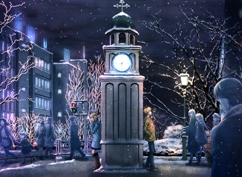 Snowy night at the clock tower