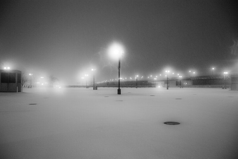 snowy night at the racetrack