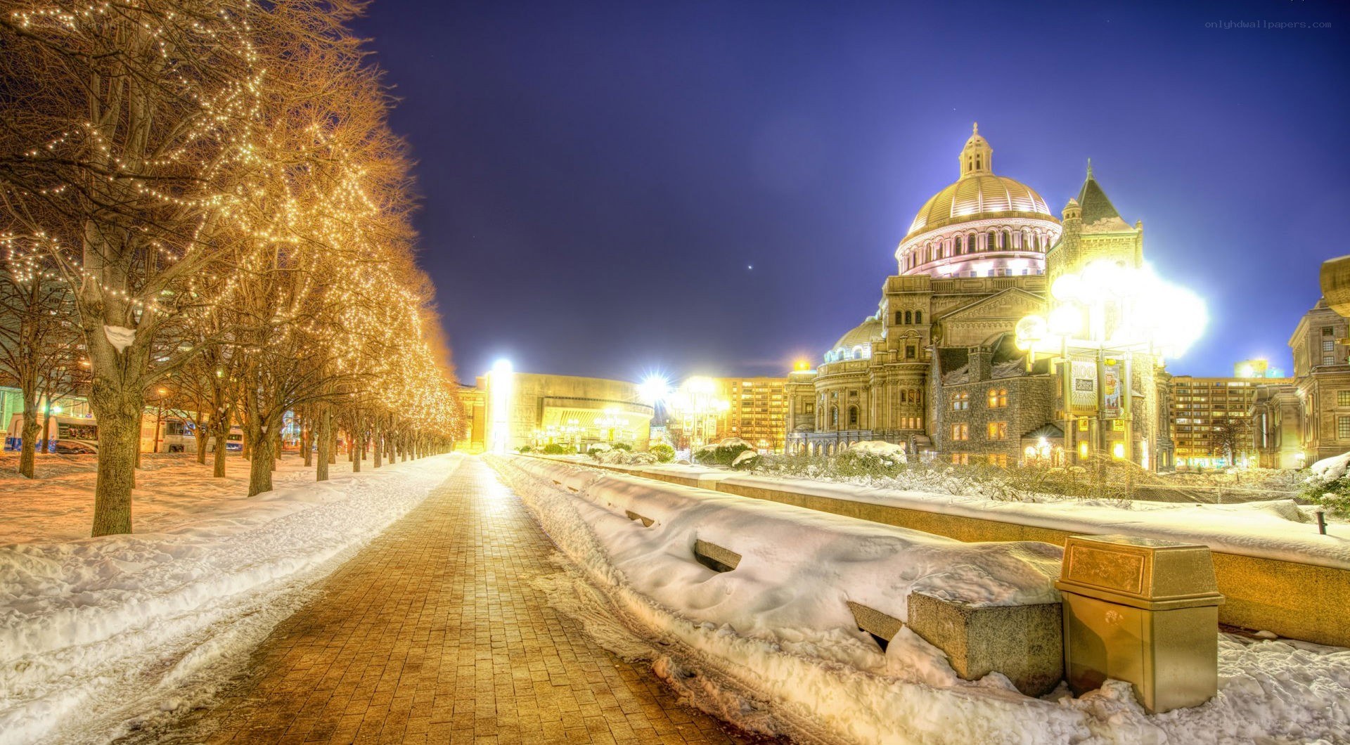 snowy night at the state capitol