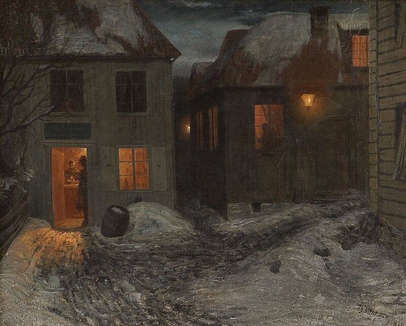 Snowy Night in a Village