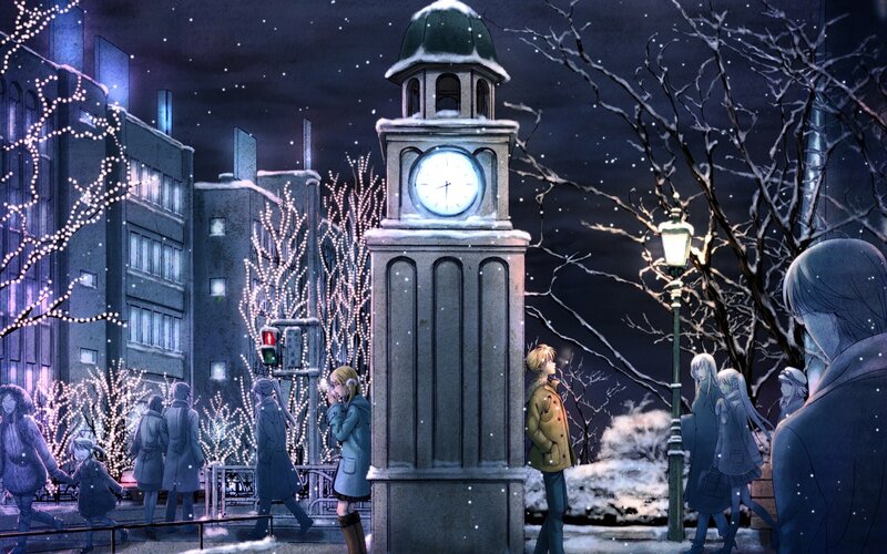 Snowy night in the city
