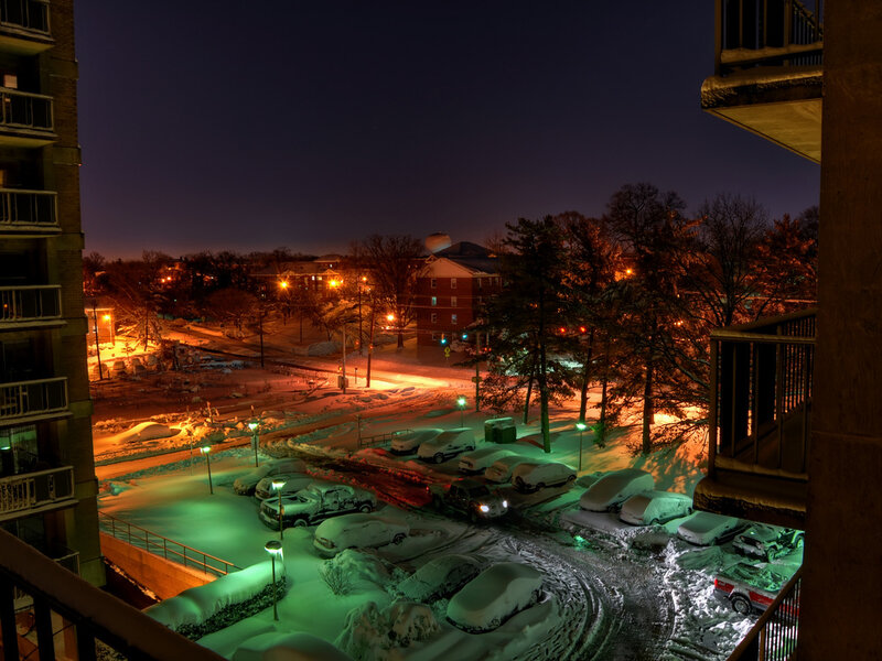 snowy night in the city
