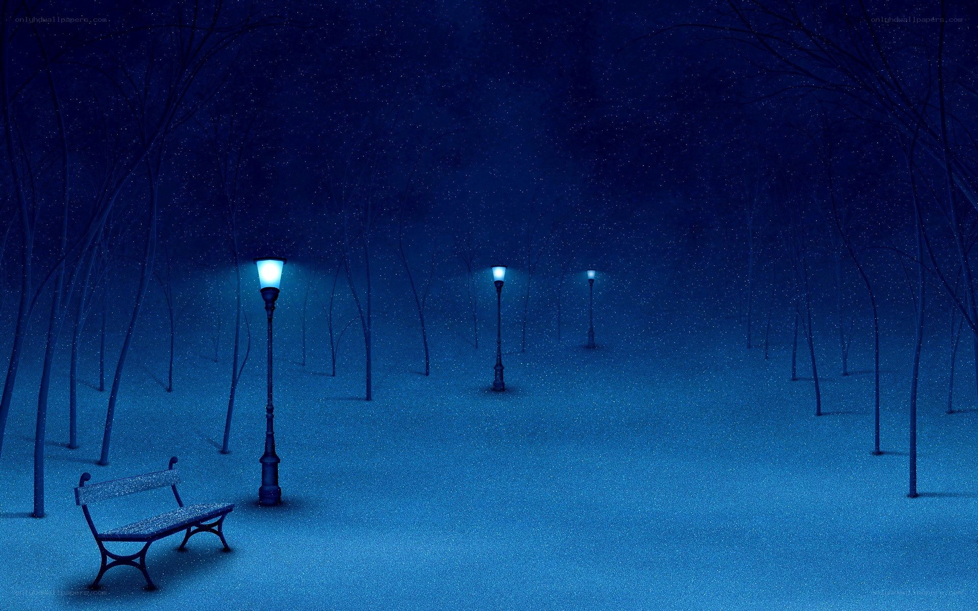 Snowy night in the park