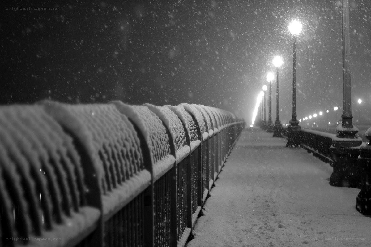 Snowy night on a bridge