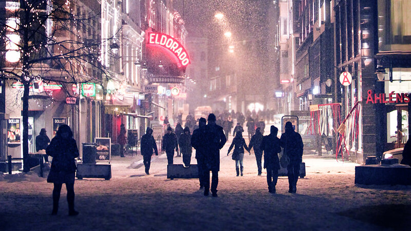 Snowy Night on a City Street