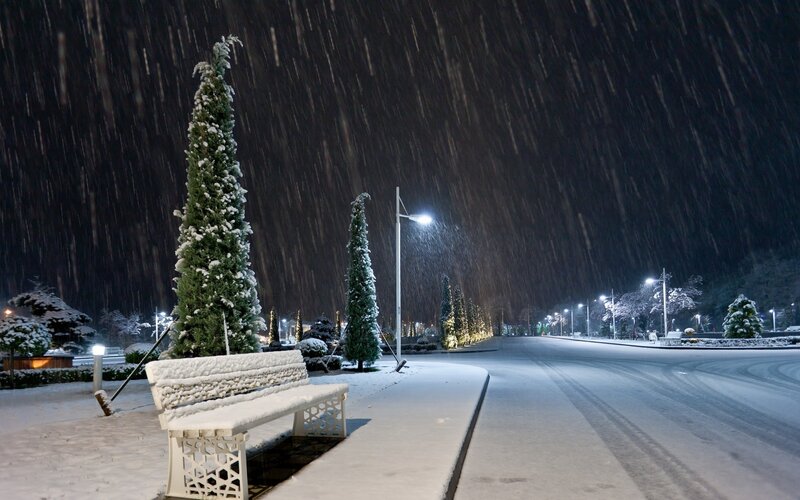 Snowy night on a quiet street