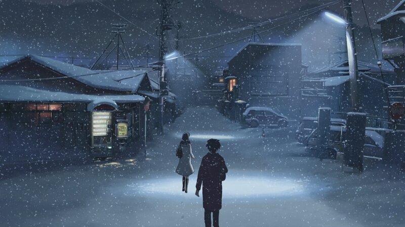 Snowy night walk in a quiet town