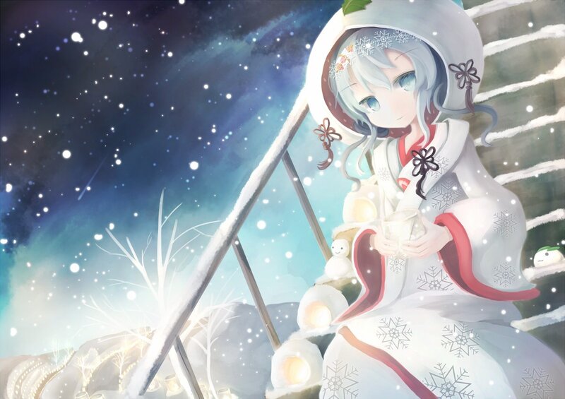 Snowy night with anime girl