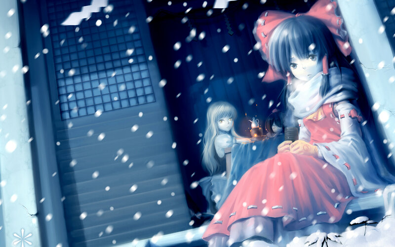 Snowy night with anime girls