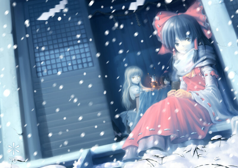Snowy night with anime girls