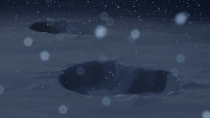 snowy night with footprints