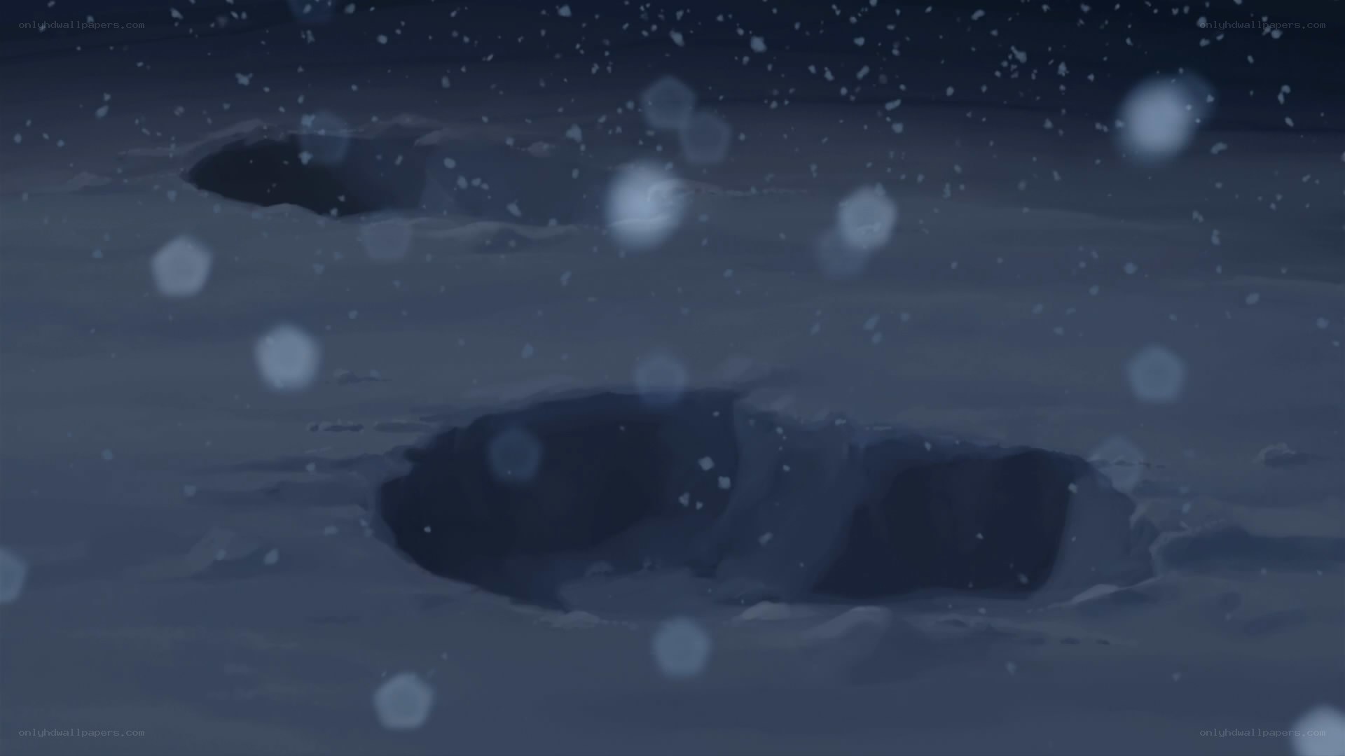 snowy night with footprints