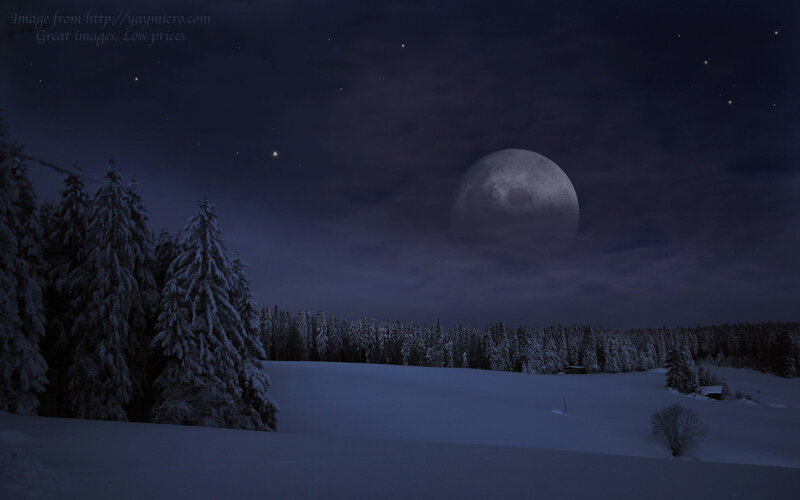 Snowy night with full moon