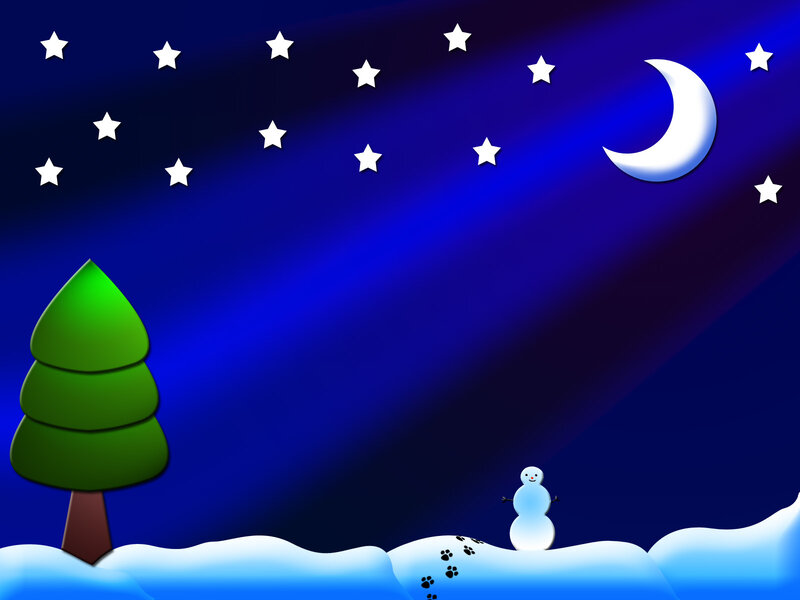 snowy night with moon and stars