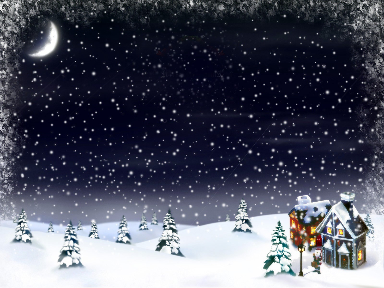 snowy night with Santa