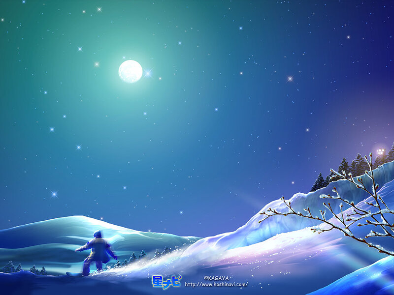 Snowy night with snowboarder