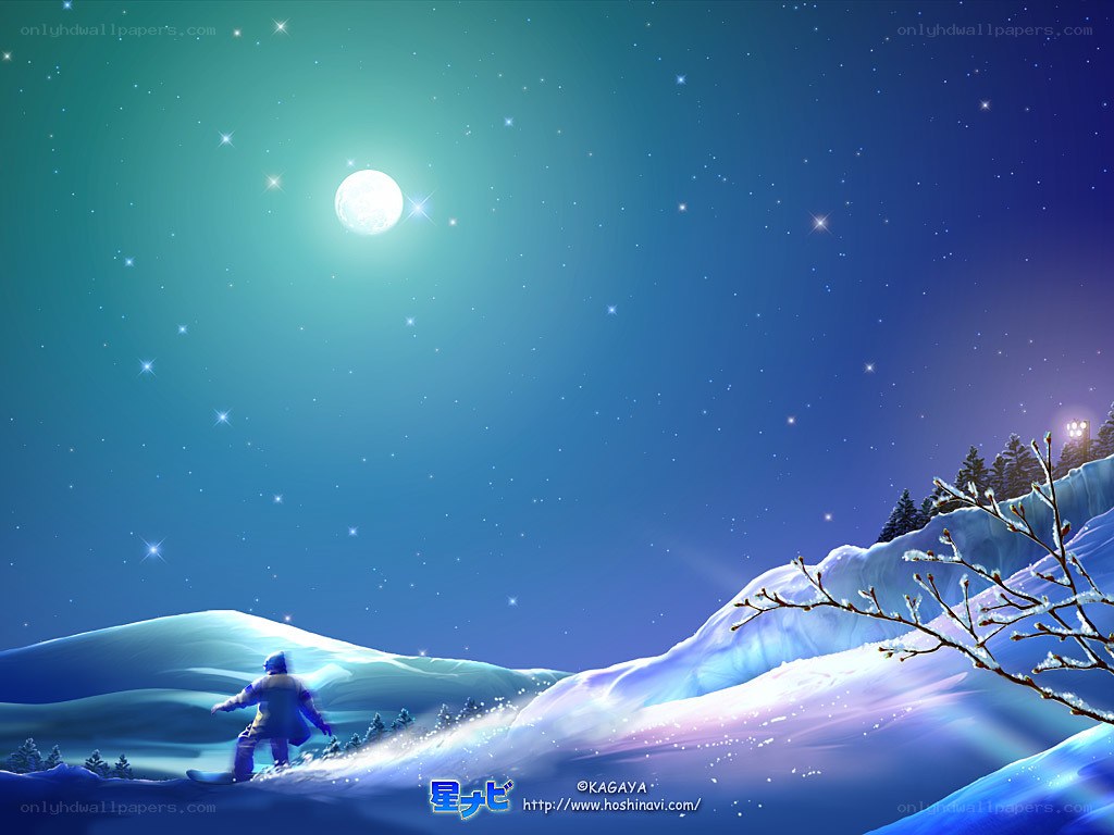 Snowy night with snowboarder
