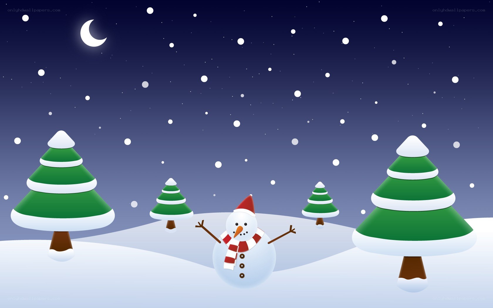snowy night with snowman