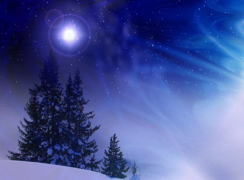 Snowy night with starry sky