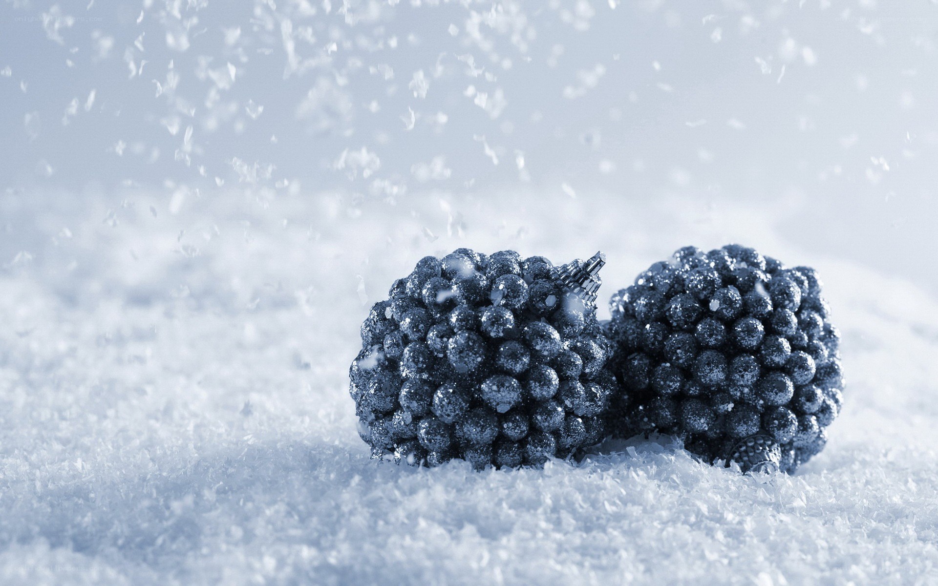 snowy ornaments in winter