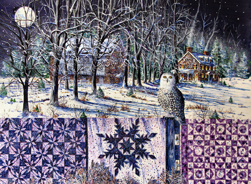 Snowy Owl on Fence — Purple