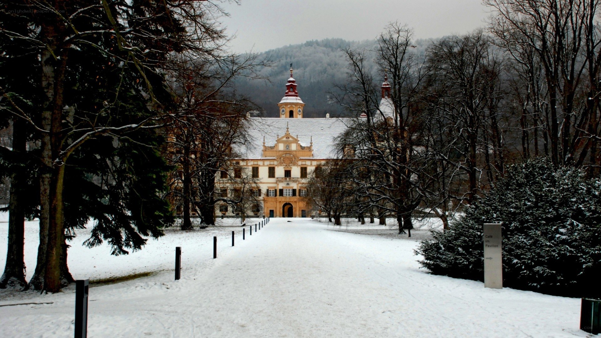 snowy palace in winter