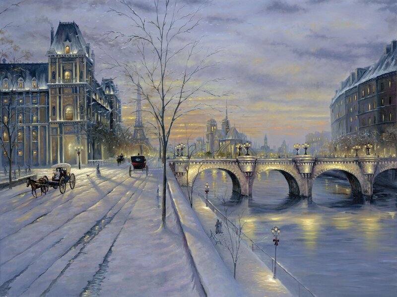 Snowy Paris at Dusk