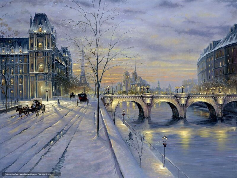 Snowy Paris at Dusk